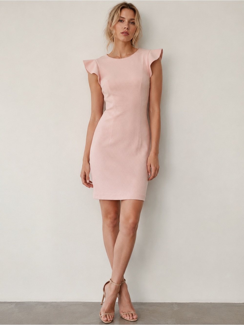 Tahari Blush Pink Sheath Dress with Ruffle Sleeves | Size 2